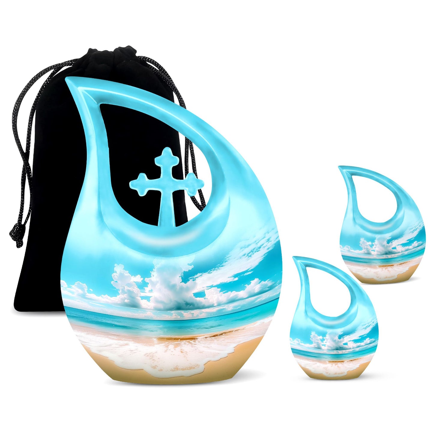 Beach Theme Large Urn With 2 Keepsake Urn