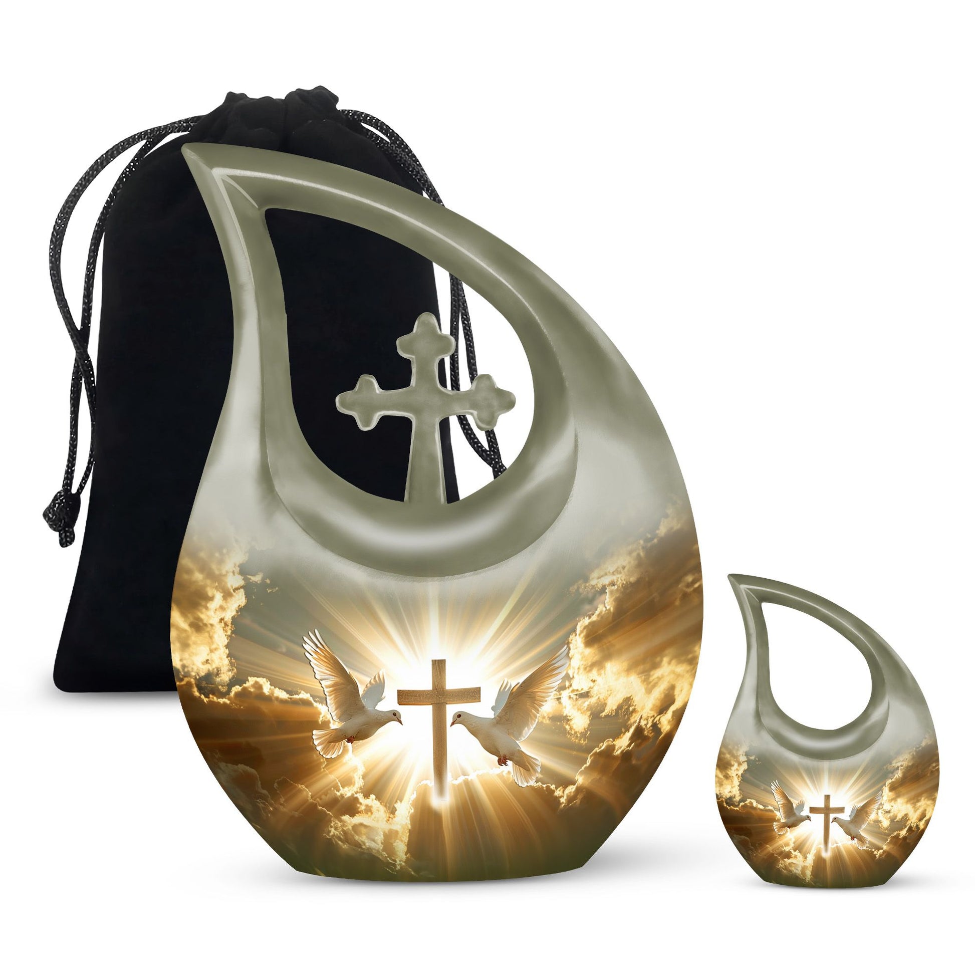 Dove Theme Large Urn With 1 Keepsake Urn