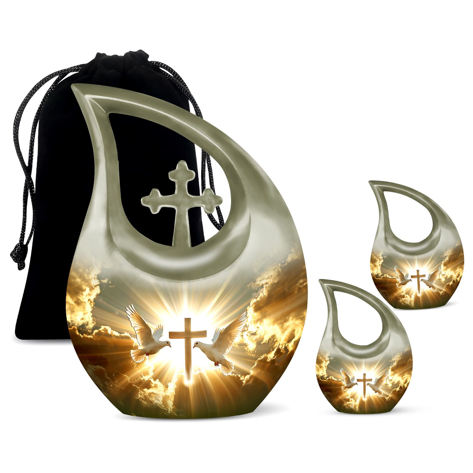 Dove Theme Large Urn With 2 Keepsake Urn