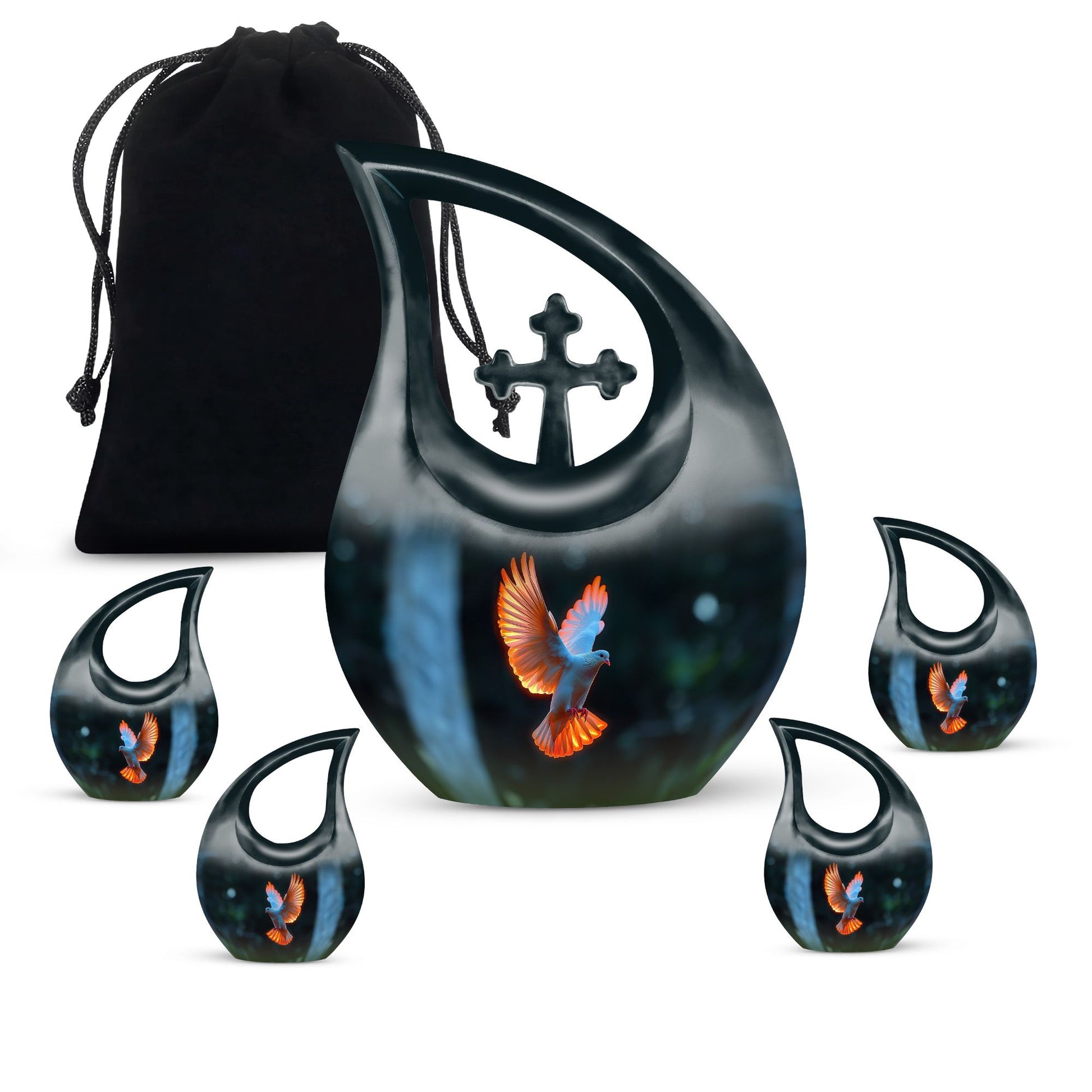 Dove Theme Large Urn With 4 Keepsake Urn