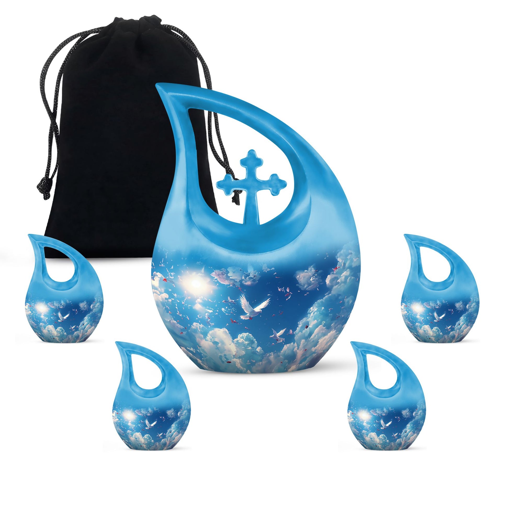 Dove Theme Large Urn With 4 Keepsake Urn