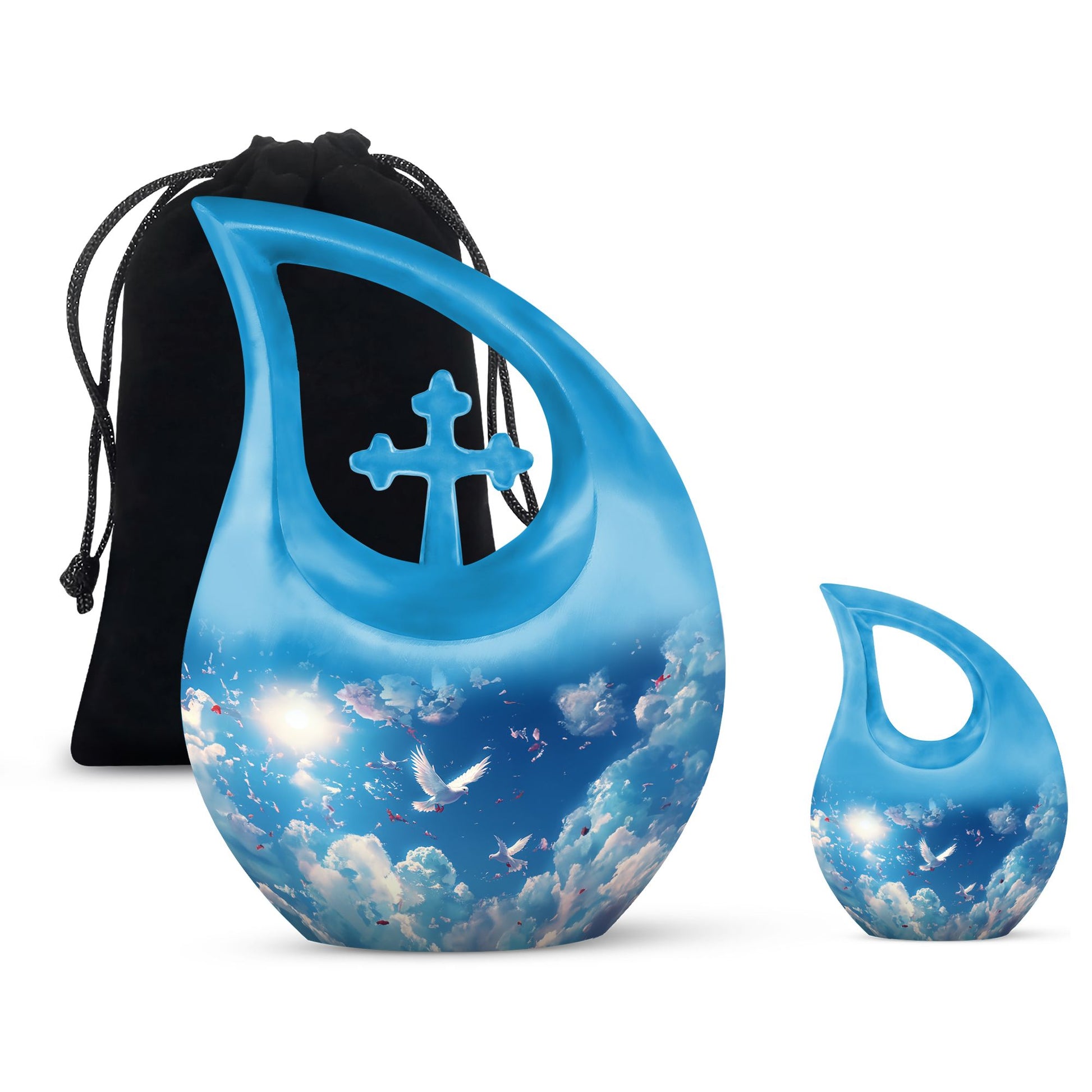 Dove Theme Large Urn With 1 Keepsake Urn