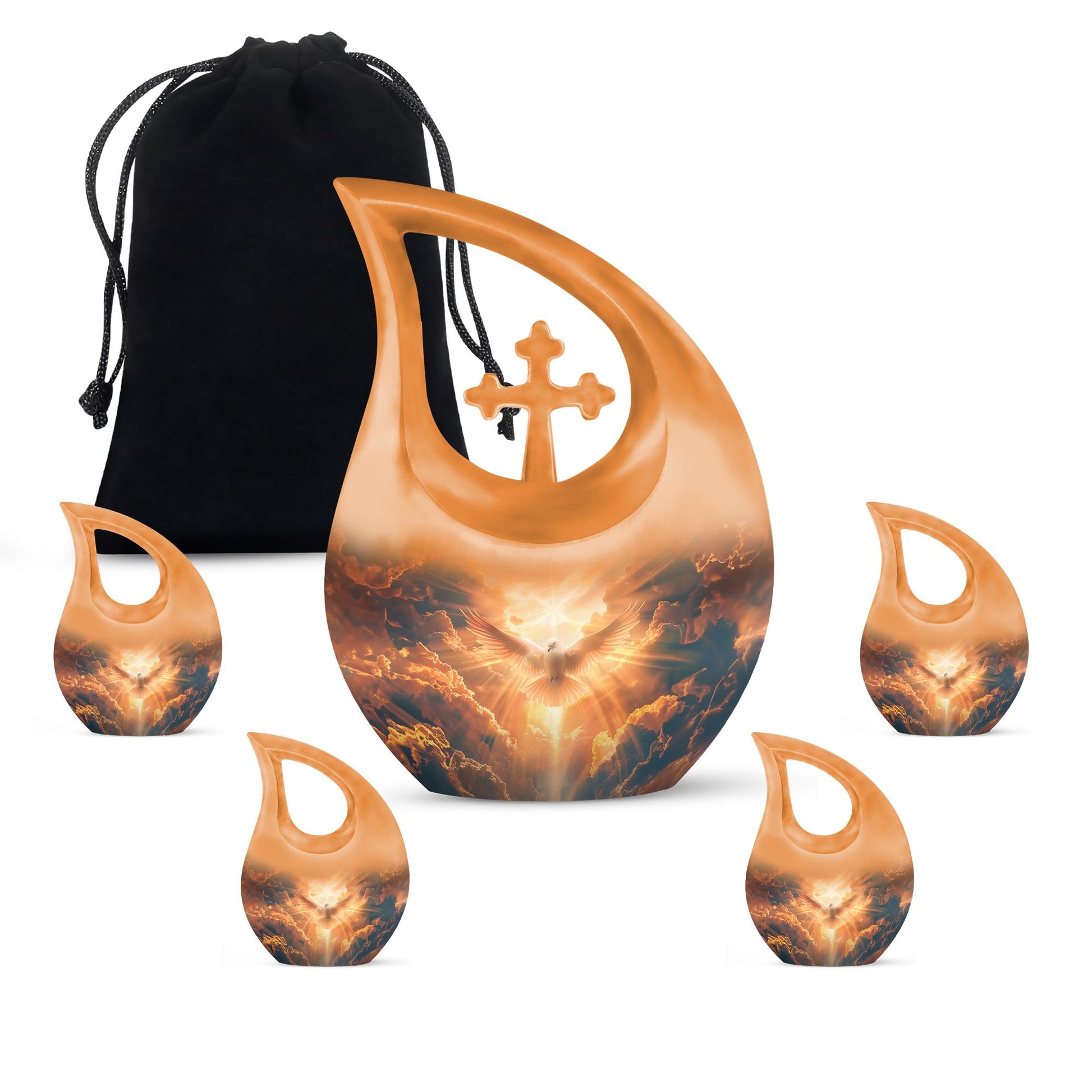 Dove Theme Large Urn With 4 Keepsake Urn