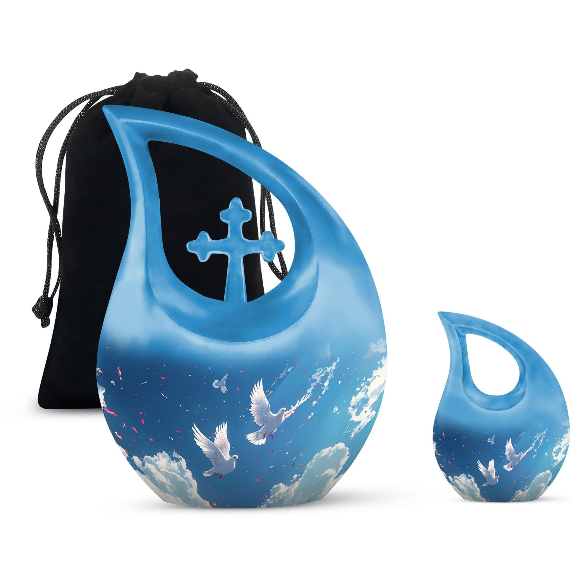 Dove Theme Large Urn With 1 Keepsake Urn