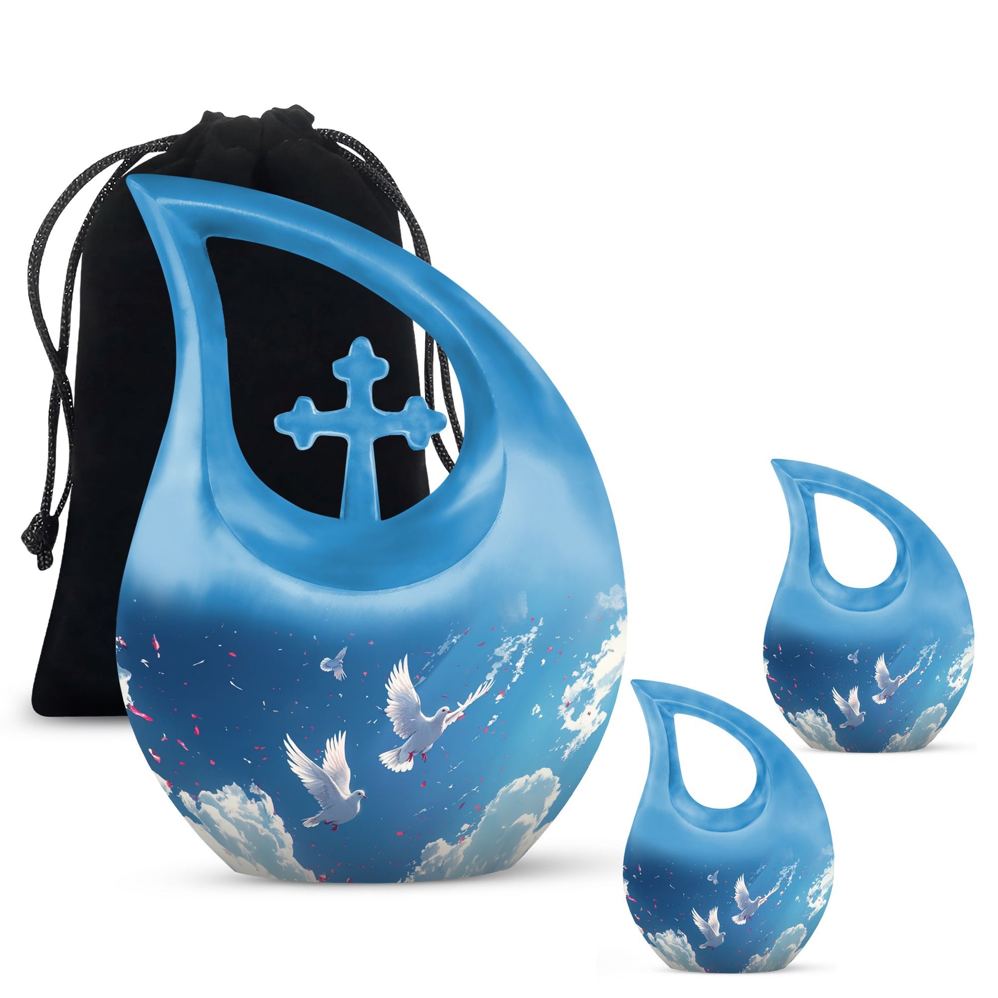 Dove Theme Large Urn With 2 Keepsake Urn