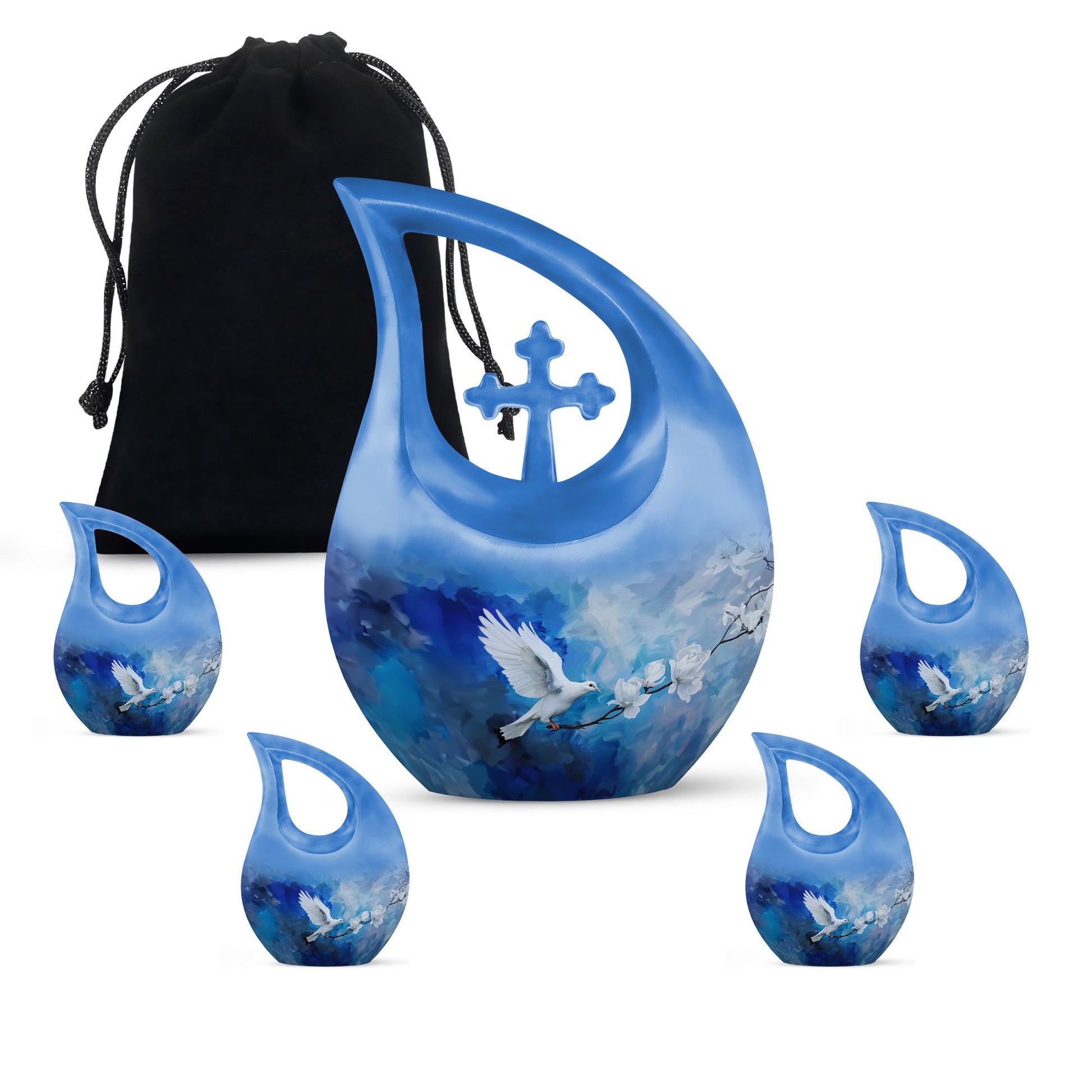 Dove Theme Large Urn With 4 Keepsake Urn