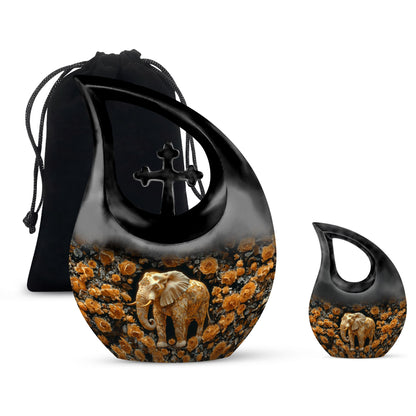 Elephant Theme Large Urn With 1 Keepsake Urn