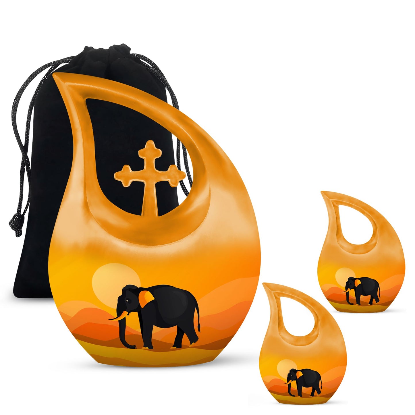 Elephant Theme Large Urn With 2 Keepsake Urn