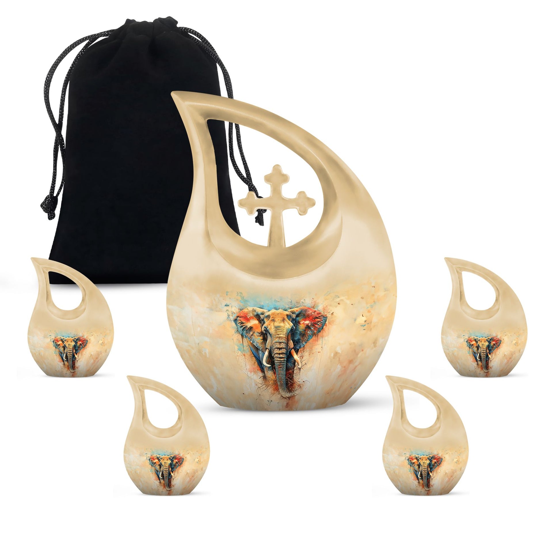 Elephant Theme Large Urn With 4 Keepsake Urn