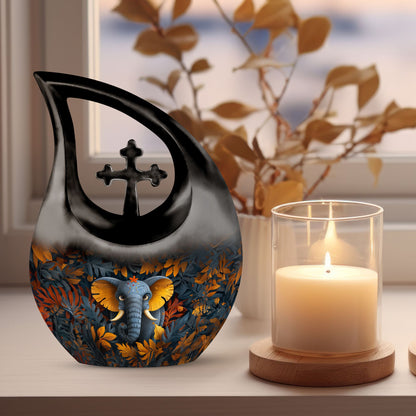 Elephant with Cross Drop Design Mom Urn