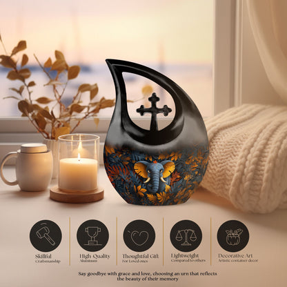 Elephant with Cross Drop Design Mom Urn