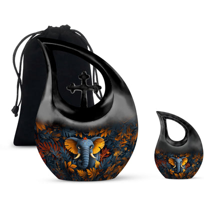 Elephant with Cross Drop Design Mom Urn