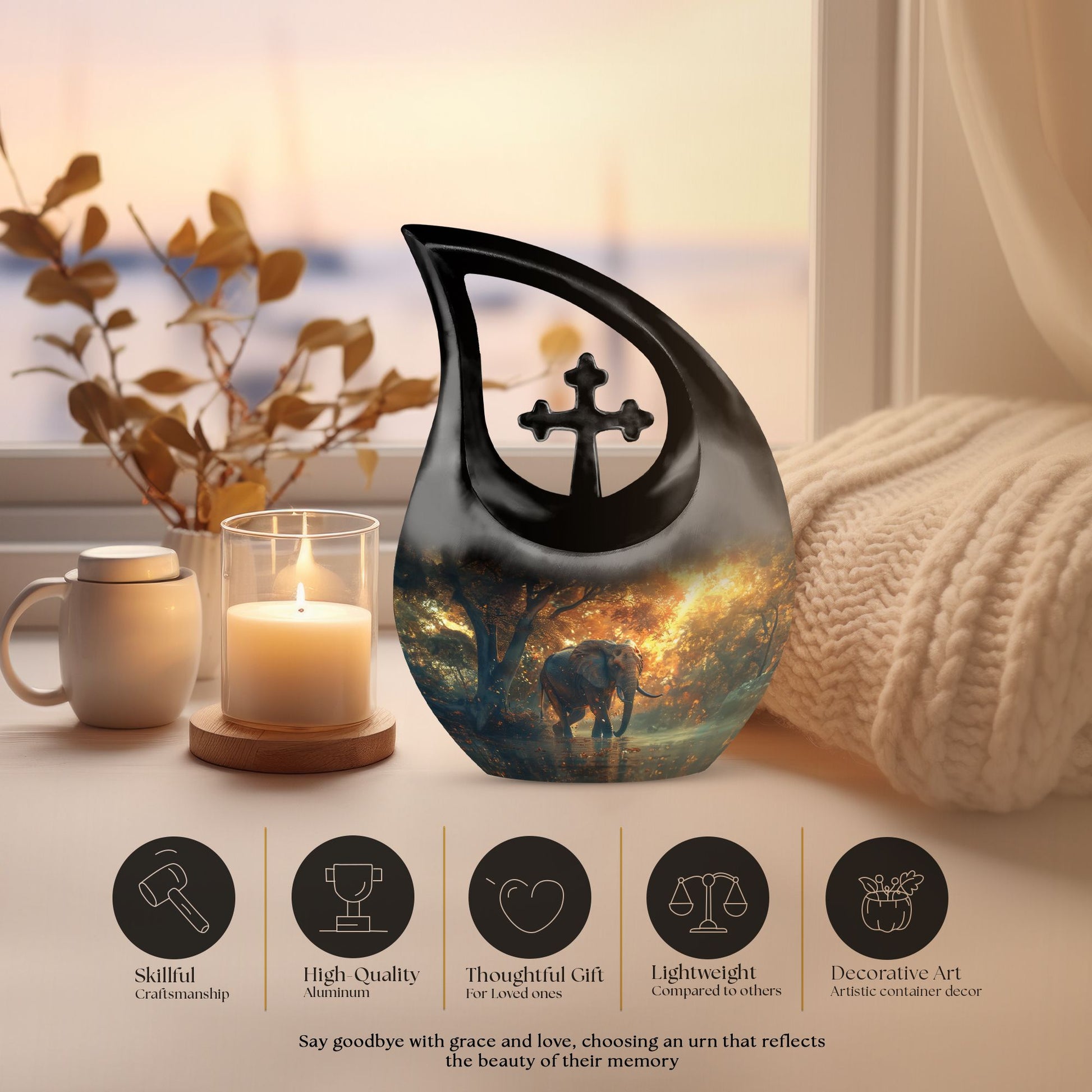 Elephant themed custom urn