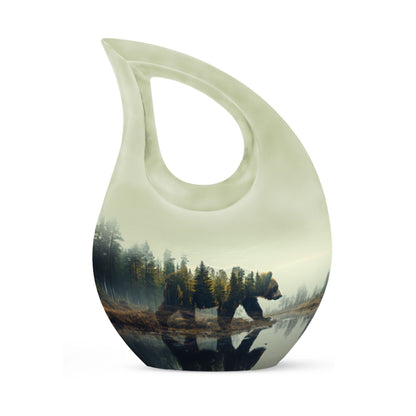 Bear Urn for Human Ashes, Bear Walking Through Forest By Water, Cremation Urn