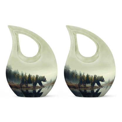 Bear Urn for Human Ashes, Bear Walking Through Forest By Water, Cremation Urn
