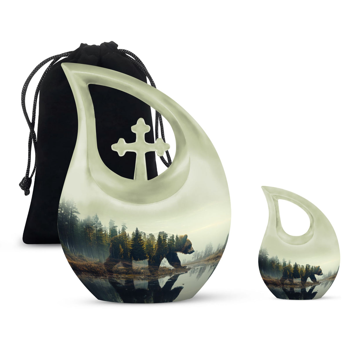 Bear Urn for Human Ashes, Bear Walking Through Forest By Water, Cremation Urn