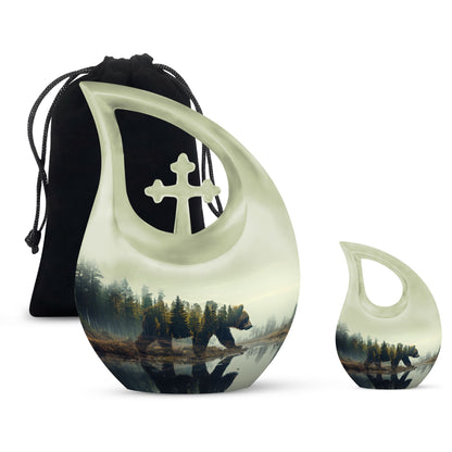 Bear Urn for Human Ashes, Bear Walking Through Forest By Water, Cremation Urn