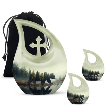 Bear Urn for Human Ashes, Bear Walking Through Forest By Water, Cremation Urn