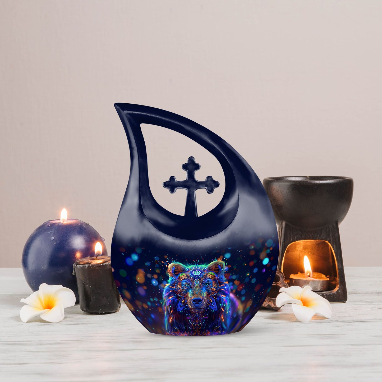 Bear themed Cross Drop Urn