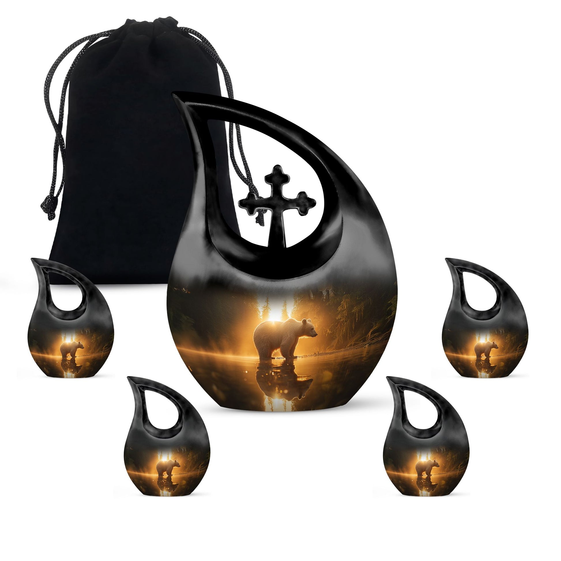 10 inch Bear themed Cross Drop Urn