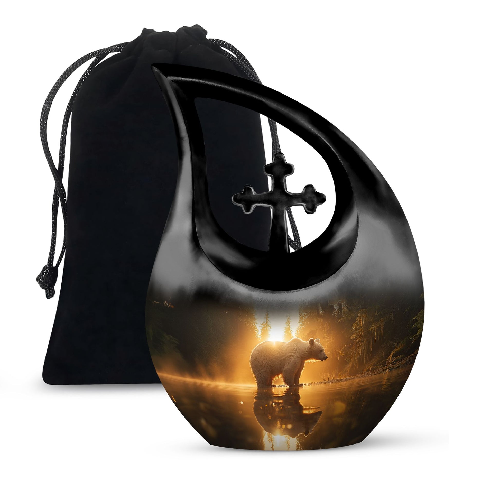 Bear Cremation Urn – Polar Bear Sunset Memorial Funeral Urn For Men