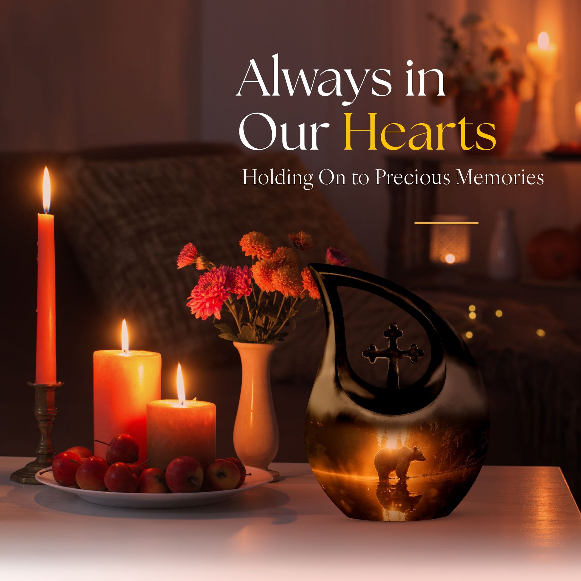 10 inch Bear themed Cross Drop Urn