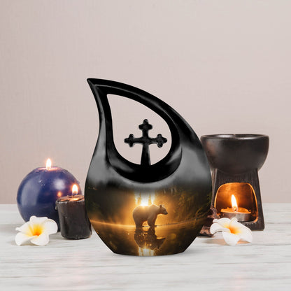 10 inch Bear themed Cross Drop Urn