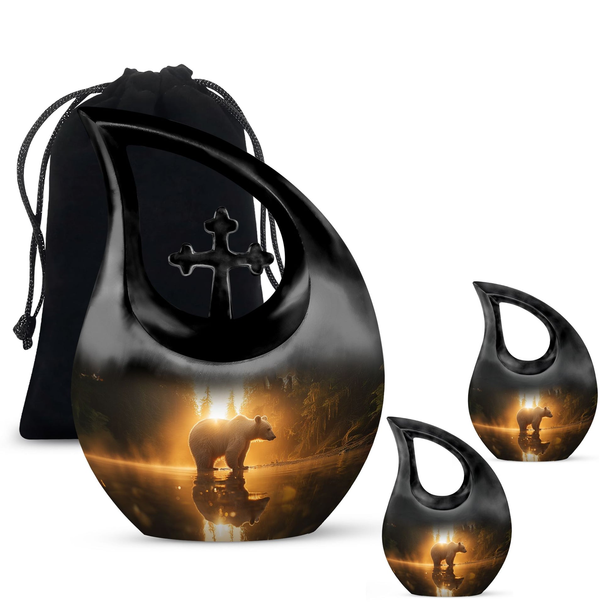 10 inch Bear themed Cross Drop Urn