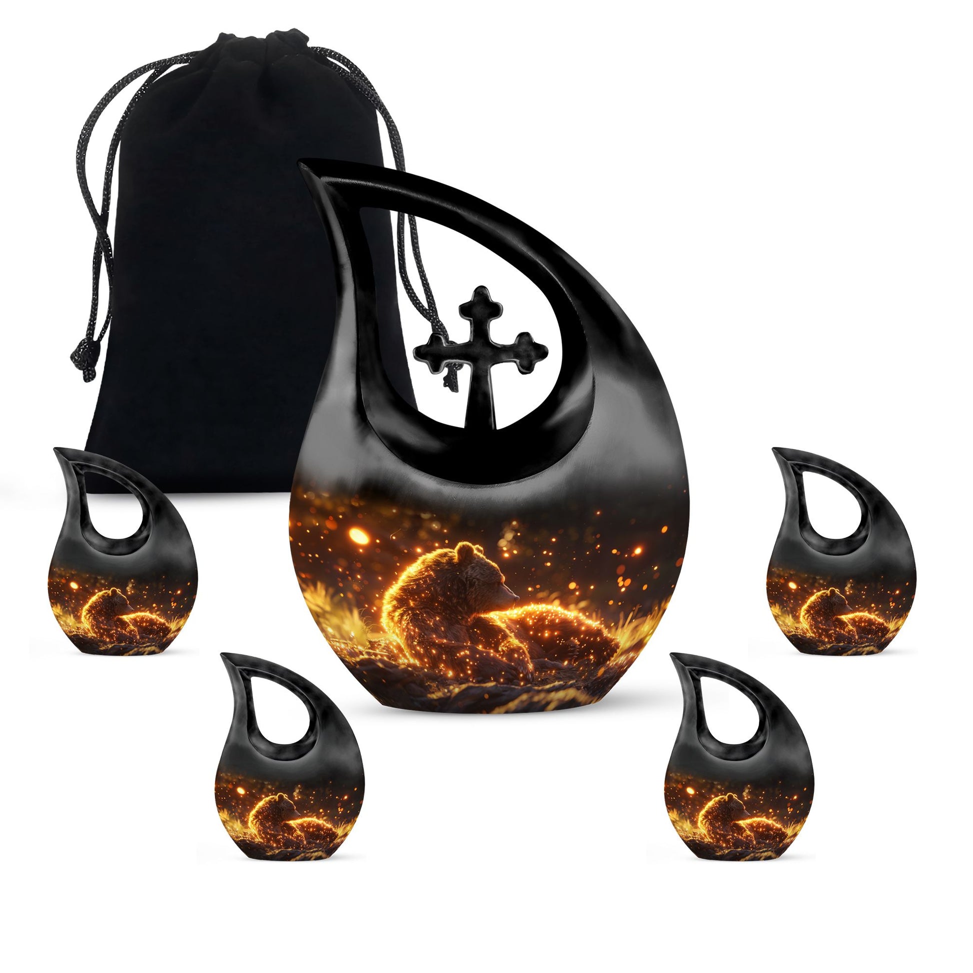 Bear Theme Large Urn With 4 Keepsake Urn