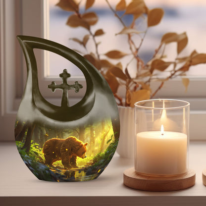 bear themed Cross Drop design Urn