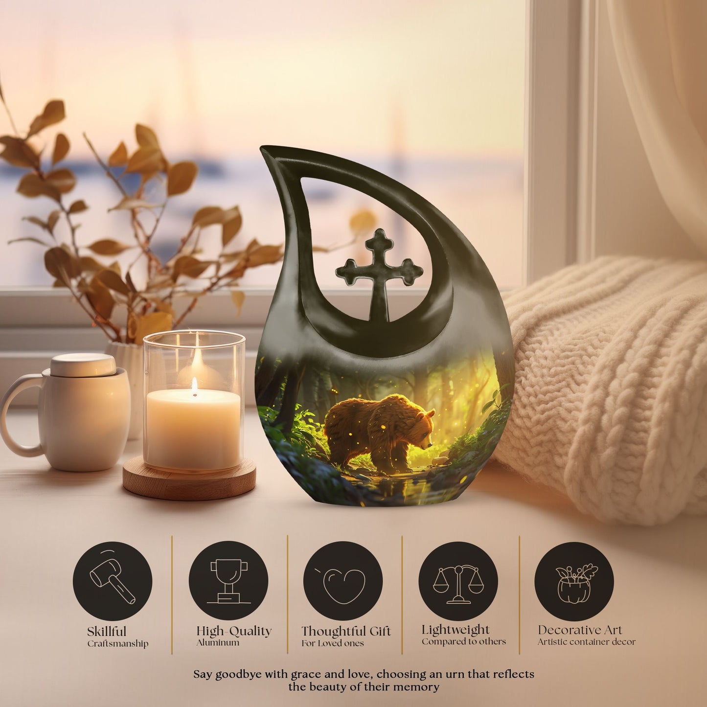 bear themed Cross Drop design Urn