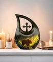bear themed Cross Drop design Urn