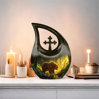bear themed Cross Drop design Urn