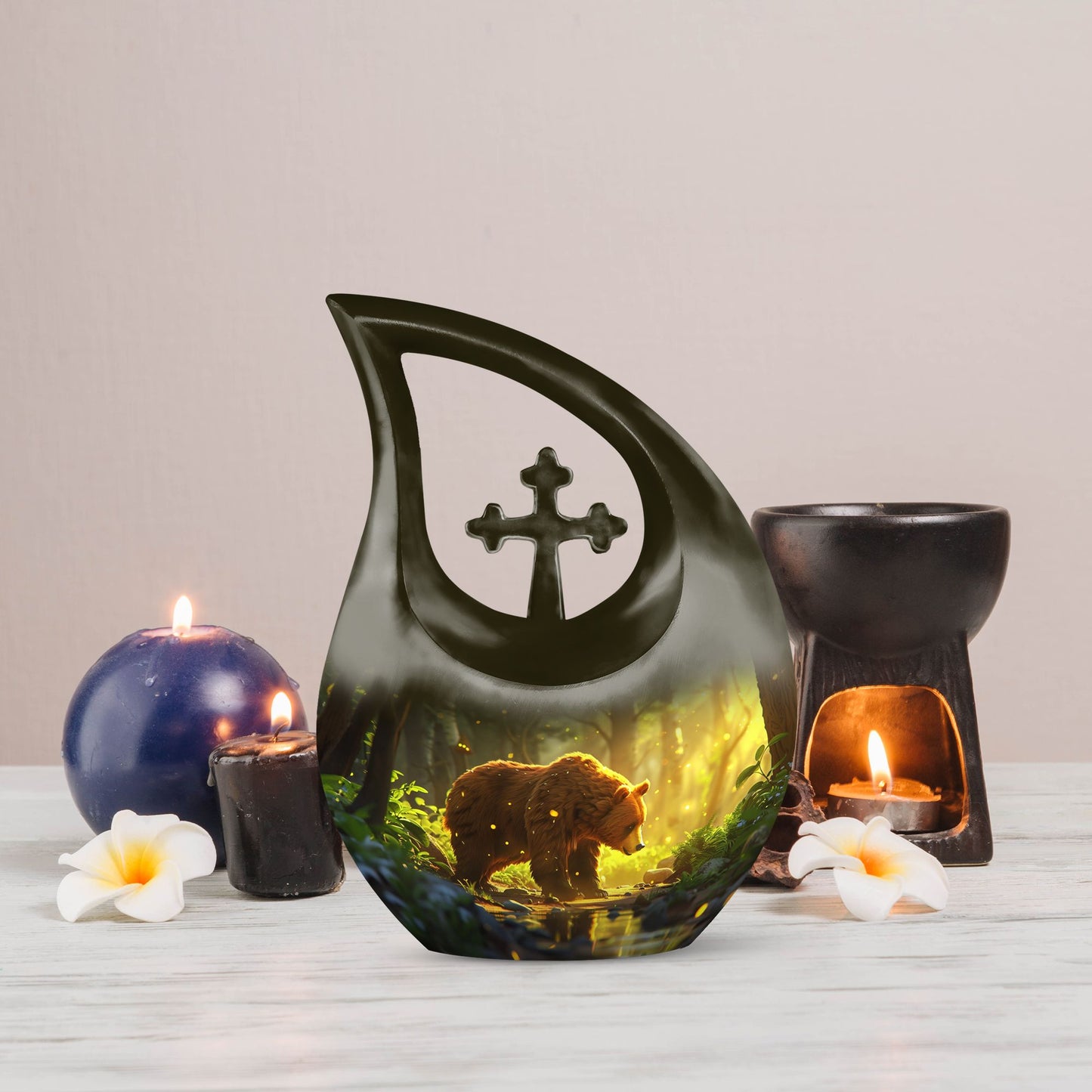 bear themed Cross Drop design Urn