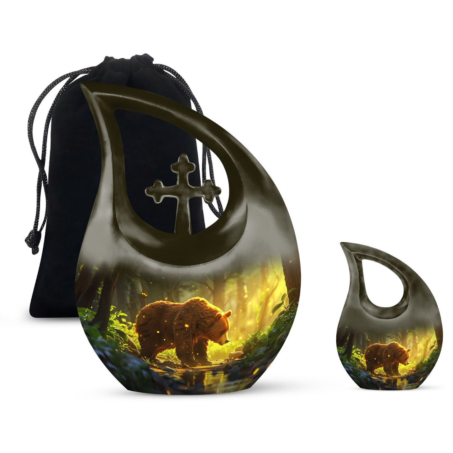 bear themed Cross Drop design Urn