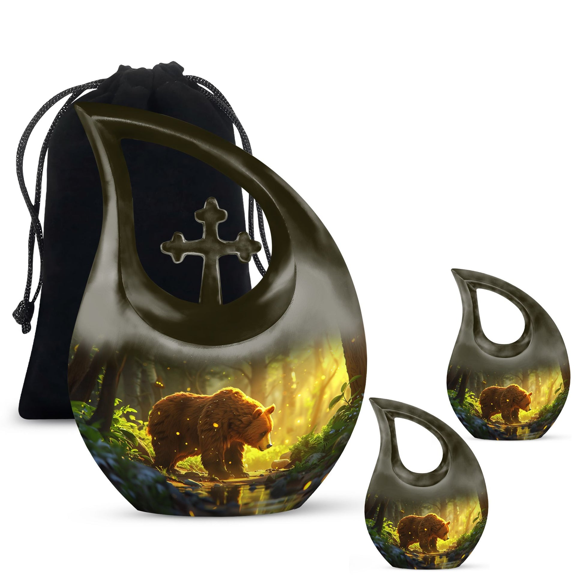 Bear Theme Large Urn With 2 Keepsake Urn