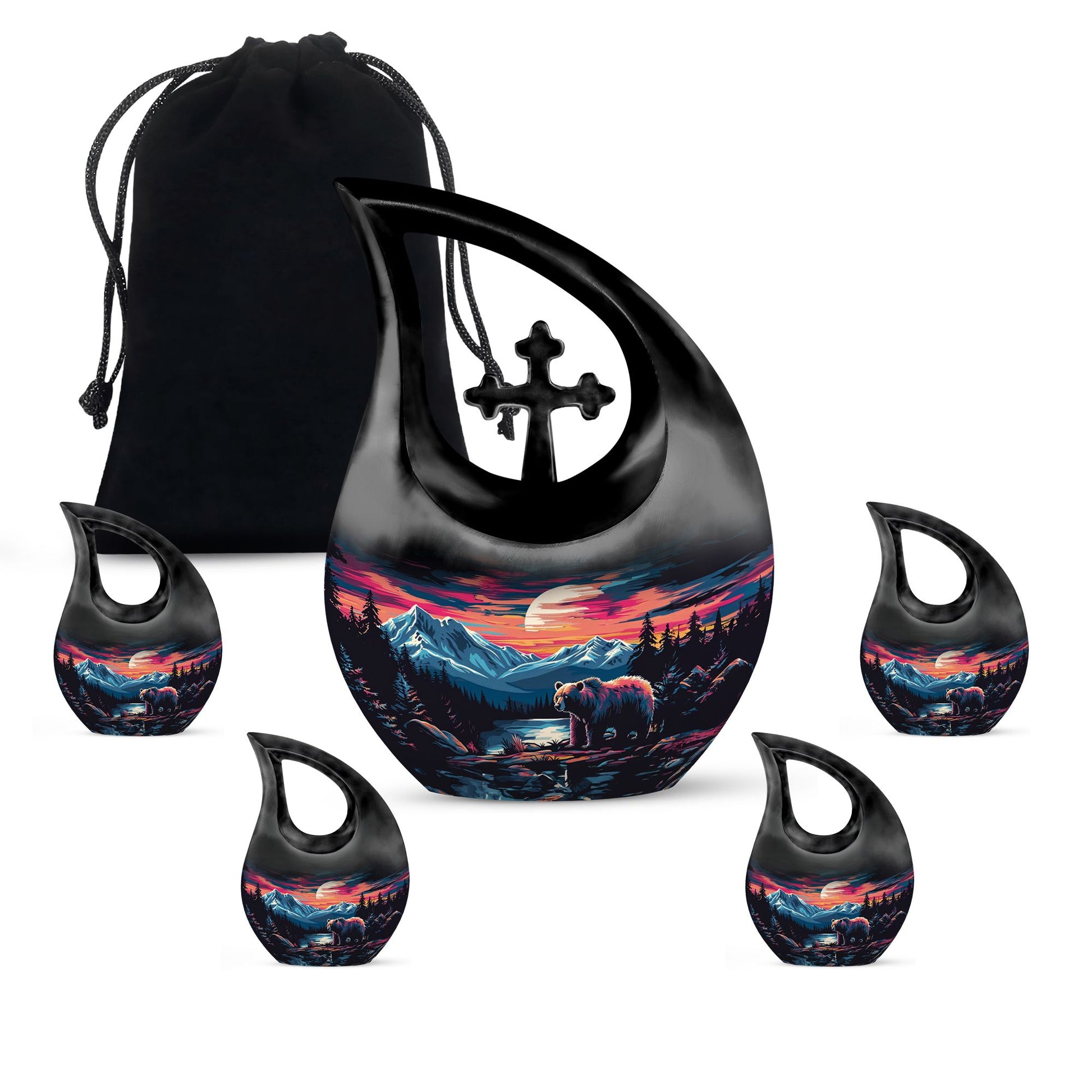 Bear Theme Large Urn With 4 Keepsake Urn