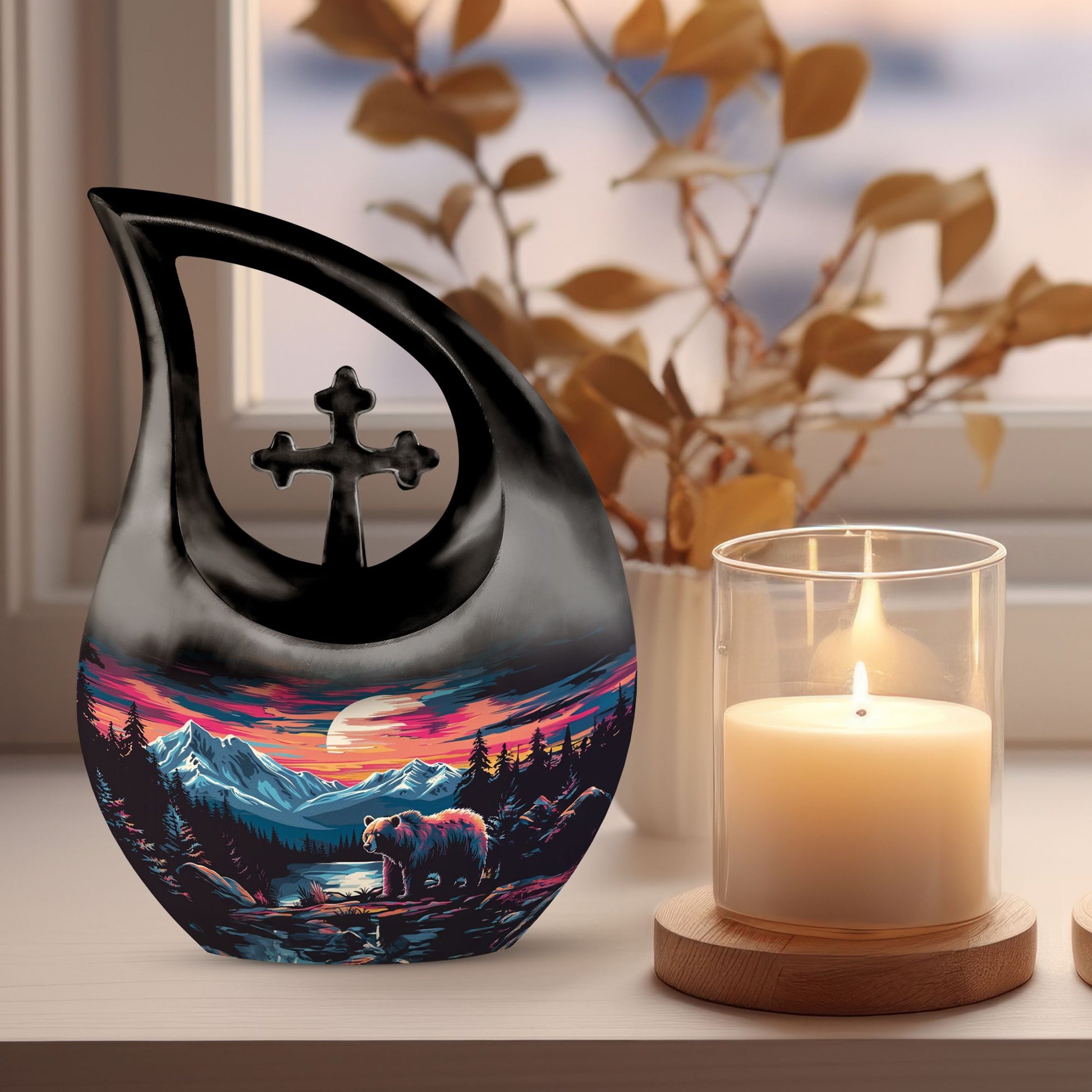 10-inch Bear-themed Cross Drop Urn