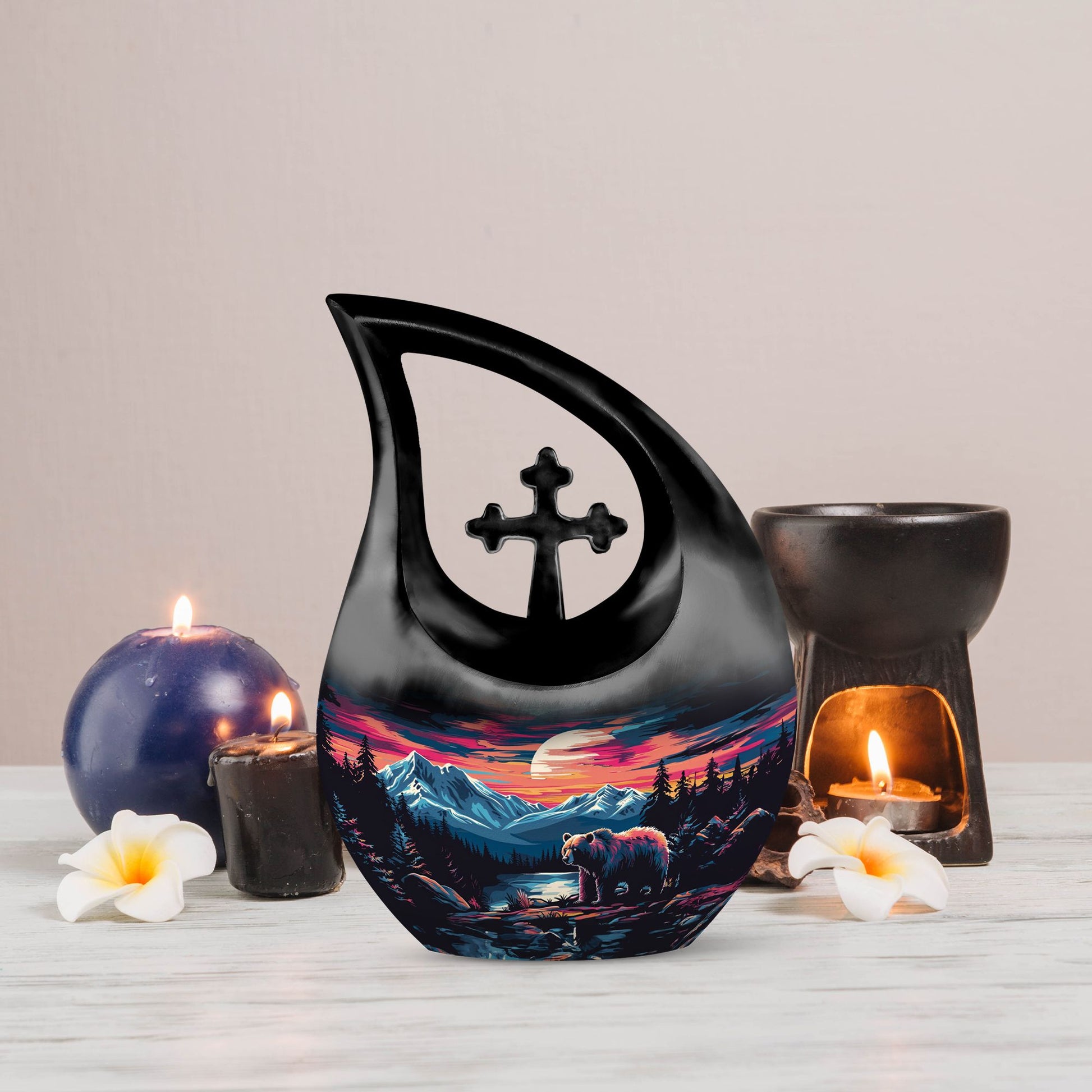 10-inch Bear-themed Cross Drop Urn