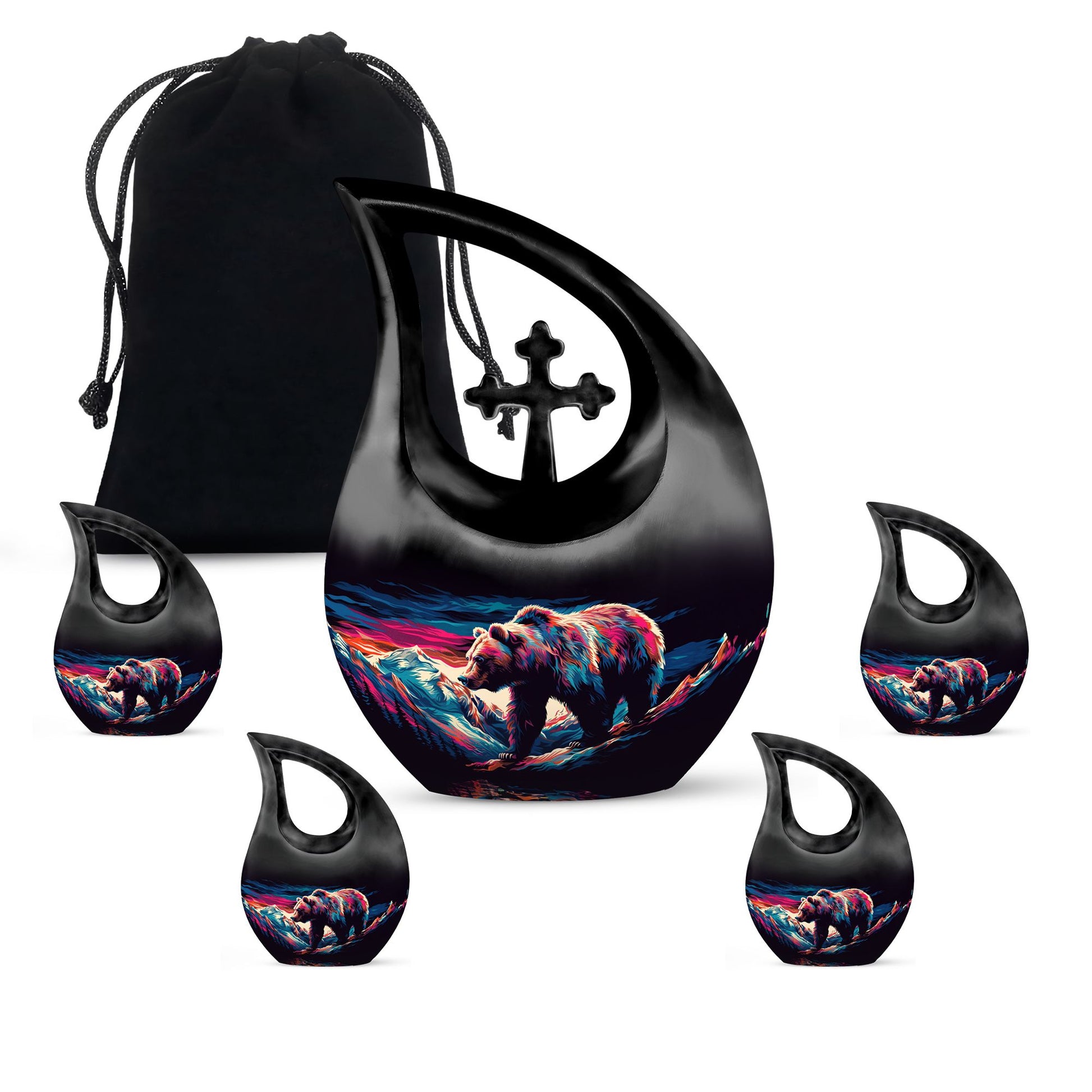 Bear Theme Large Urn With 4 Keepsake Urn