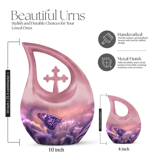 Butterfly urn featuring a cross