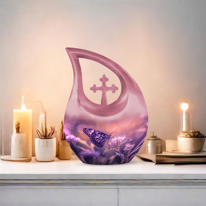 Butterfly urn featuring a cross
