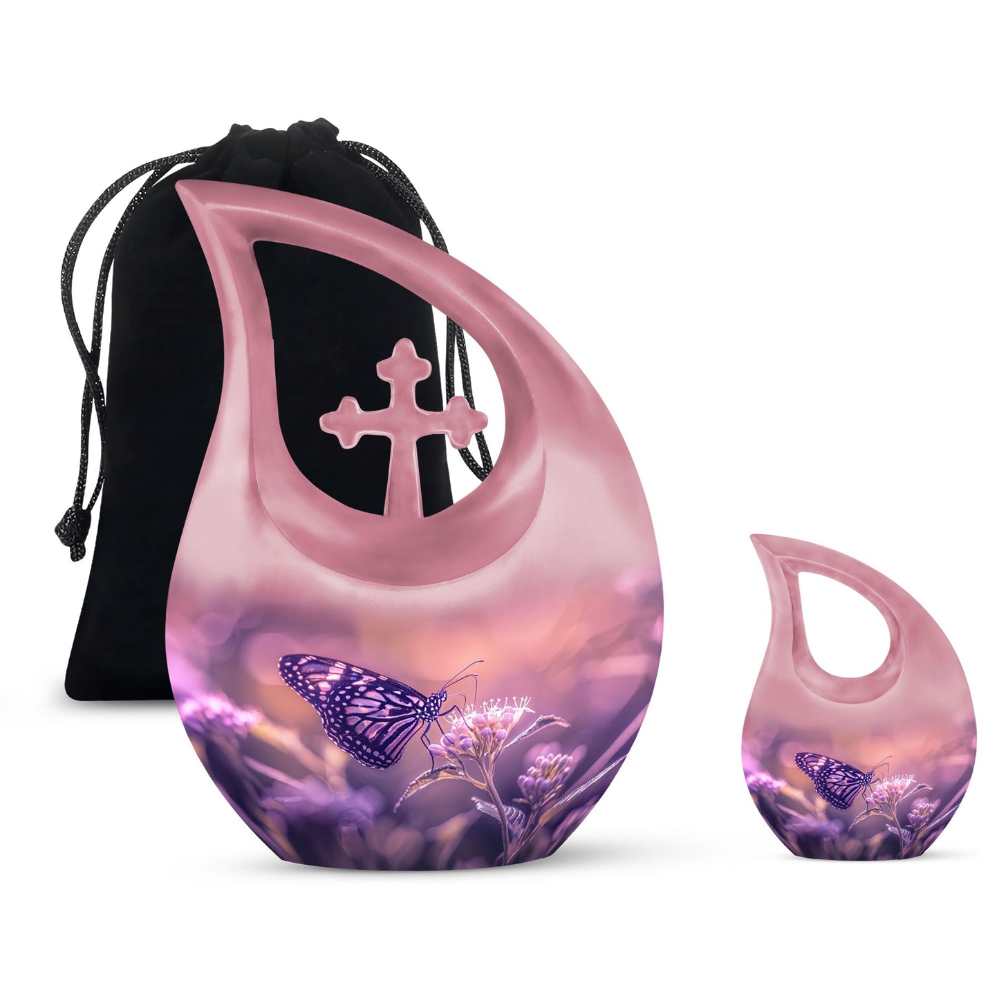 Butterfly urn featuring a cross