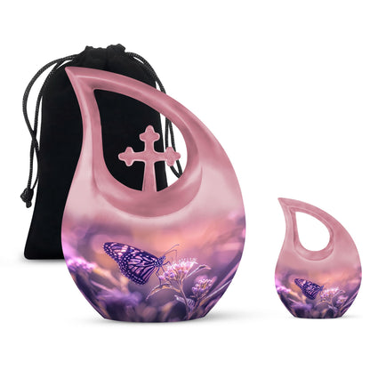 Butterfly urn featuring a cross