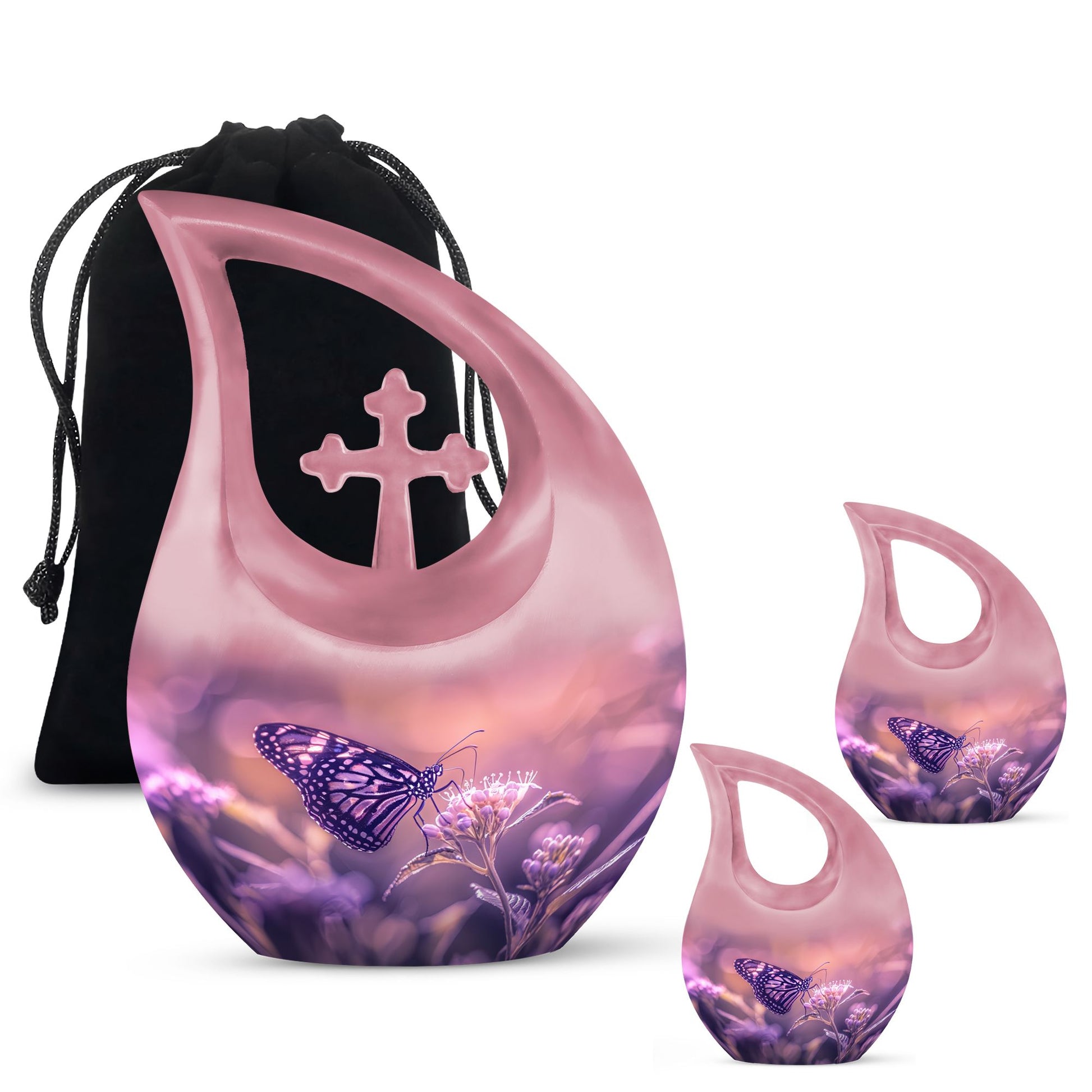 Butterfly Theme Large Urn With 2 Keepsake Urn