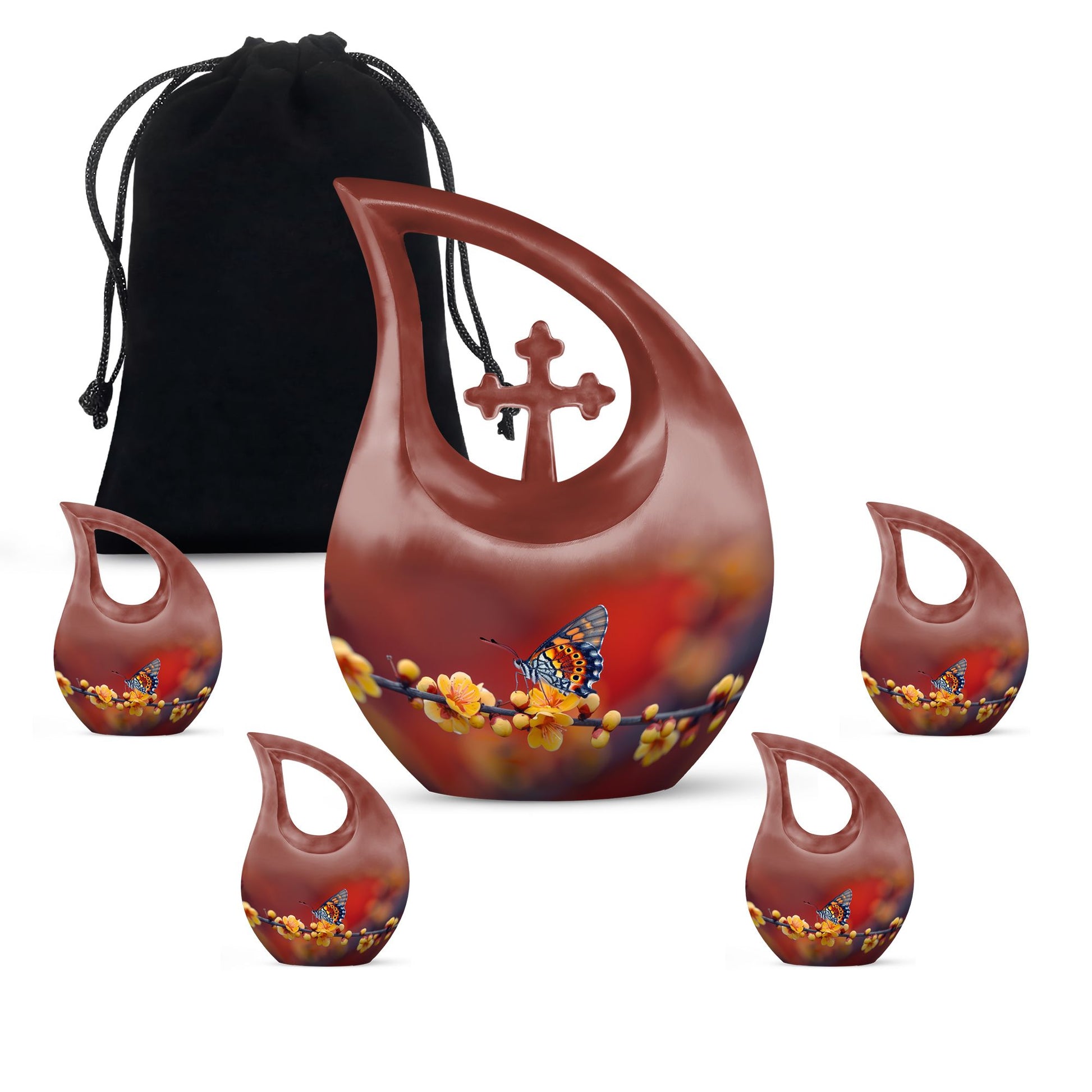 Butterfly Theme Large Urn With 4 Keepsake Urn