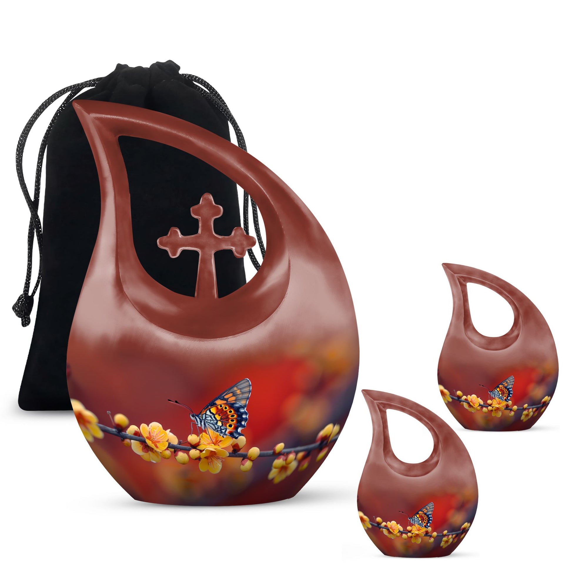 Butterfly Theme Large Urn With 2 Keepsake Urn