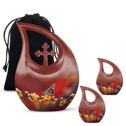 Butterfly Theme Large Urn With 2 Keepsake Urn