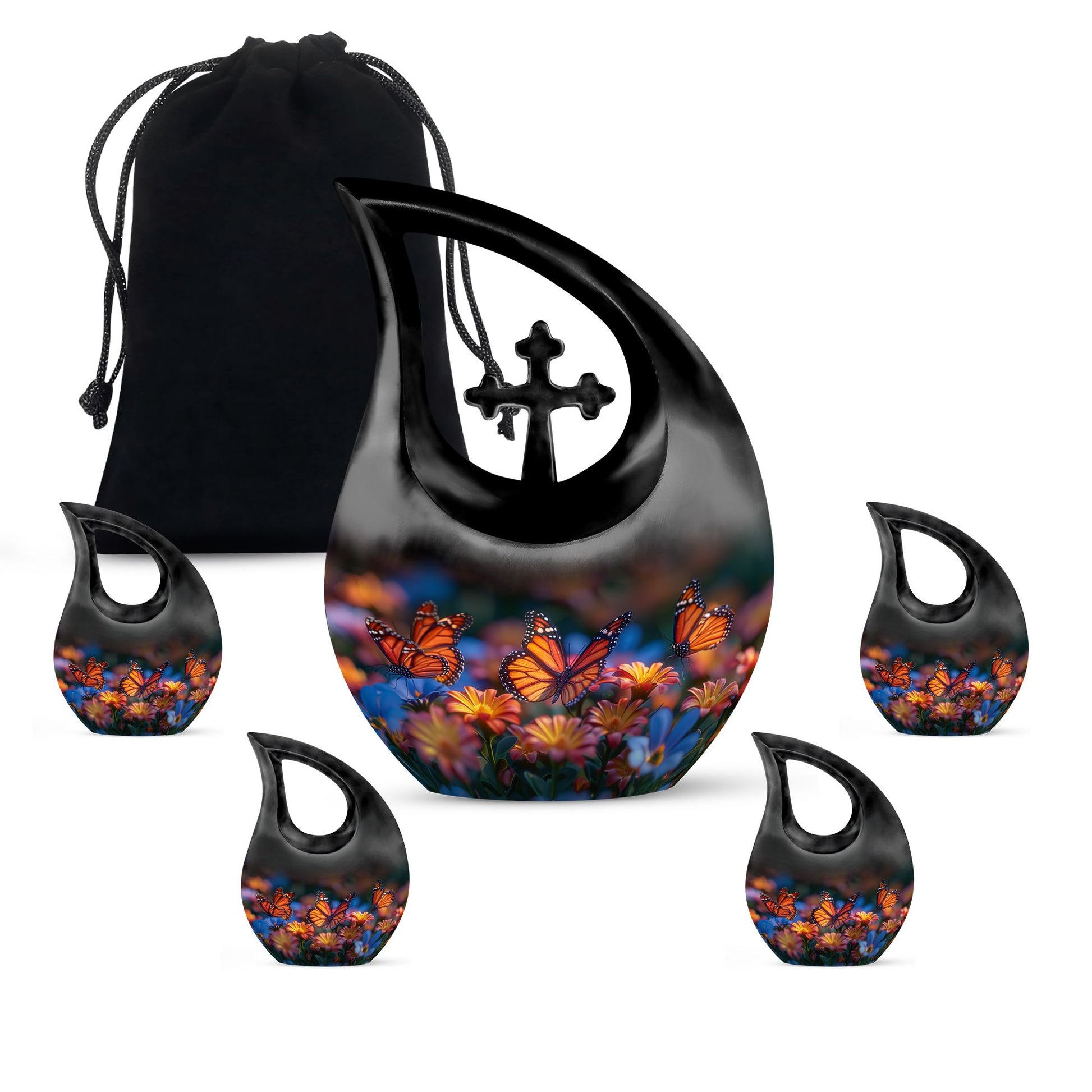 Butterfly-themed Cross Drop memorial urn