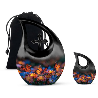 Butterfly-themed Cross Drop memorial urn